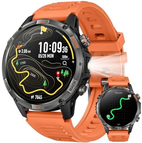 Reloj Inteligente Hombre con GPS Smartwatch: 1.46 Llamadas Bluetooth Reloj Deportivo con Brújula Linterna Led Podómetro Smart Watch 100+Modos Deporte con Sueño SpO2 Pulsera Actividad IOS Android