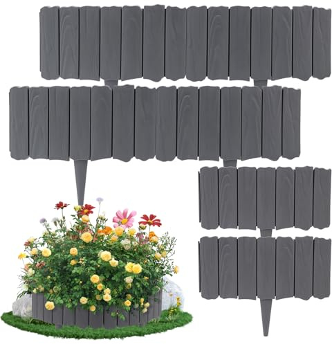 Bordura de Césped Efecto Madera 1,8 m de Plástico, Borde de Jardín Encastrable para Césped y Parterres, Delimitación Flexible, Valla Decorativa de Jardín, Montaje Sencillo, Gris