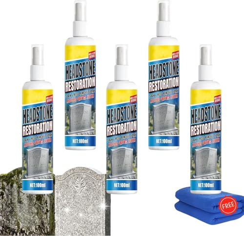 Gravsten restaurering Cleaner-sprayer, biologisk lösning gravstensrengöring, granit och stenrengöring, snabbtorkande gravsten restaurering och rengöringsspray och gravstädning (5 st)