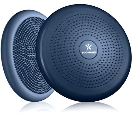 BODYMATE Cojín de asiento para pelota con bomba de Peony Navy, 34 cm de diámetro, cojín de equilibrio, cojín de equilibrio, cojín de puntos, para entrenamiento, rehabilitación, coordinación y