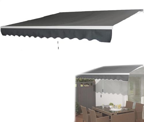 UISEBRT Store Banne Auvent de Balcon Manuel Rétractable avec Tissu Aluminium Résistant aux UV pour Terrasse, Bistro (Gris Foncé, 360 x 300 cm)