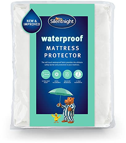 Silentnight New Waterproof Mattress Protector - Luxury Super Soft Pad Protect Your Bed Against Spillages - Hypoallergenic Machine Washable Protectors, White