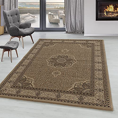 SIMPEX Orientalischer Teppich, Kurzflor, Beige, 80 x 150 cm, Wohnzimmer, Schlafzimmer, Esszimmer, Gästezimmer, Jugendzimmer, Diele