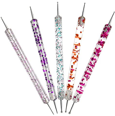 5 Stücke Nagel Punktierstift Set Doppelseitig Punkt Nagelkunst Werkzeug Nagelkunst Dotting Tools Punktierung Detailing Werkzeug Nageldesign Pinsel Nagellack Maniküre Nagel Art Stifte für DIY