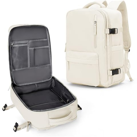 VECAVE Resehandbagage på bärbar ryggsäck, flyggodkänd ryggsäck, sport college väska ledig dagväska, C-beige, L, Laptop ryggsäck