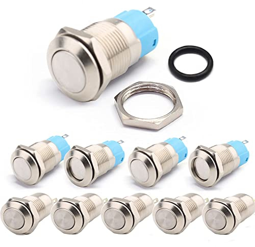 RUNCCI-YUN Interruttore a pulsante in metallo da 12 mm,Interruttori a Pulsante Momentanei+Interruttore Pulsante Rontondo, Pulsante Interruttore Autobloccante(2A/12V/24V/125V/250V)(Testa Piatta)