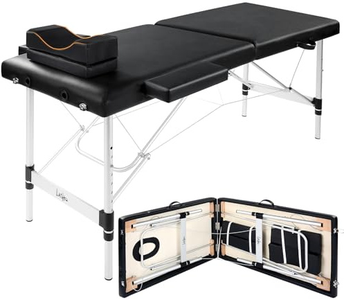 Masajeo Portable Lash Bed for Lash Extensions Massage Table Esthetician Bed Salon Table Spa Bed Height Adjustable Waterproof Aluminum Frame (Black)