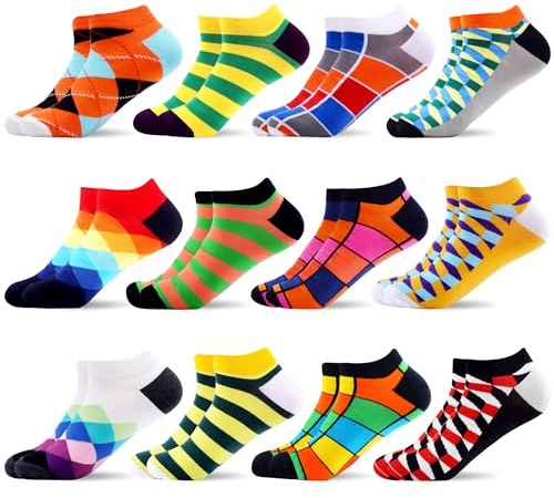 WeciBor Calcetines Tobilleros Algodón Hombre Divertidos Coloridos 12 Pares, Talla 39-42