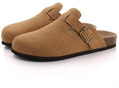 KINHA Fashion Zuecos para mujer, de ante, pantuflas, con plantilla de corcho, sandalias con soporte para el arco del pie, para amantes del aire libre, sandalias de playa