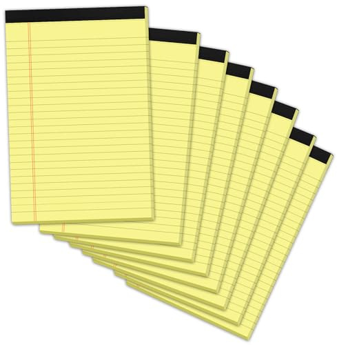 8 Pack Yellow Legal Pads 5x8 Small Note Pads 240 Sheets Perforated Yellow Pads Paper Narrow Ruled Writing Pad 80gsm Premium Thick Paper College Ruled Legal Notepads for Students, Office, Business