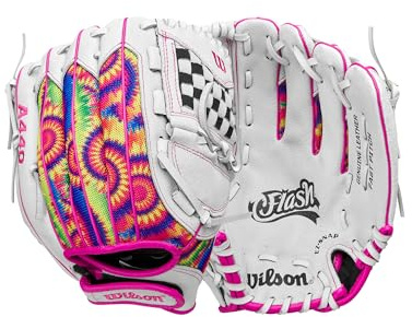 Wilson Gants de Softball Unisexe pour Adolescent A440 Youth Infield - Blanc/Rose/Teinture Batik - 31,5