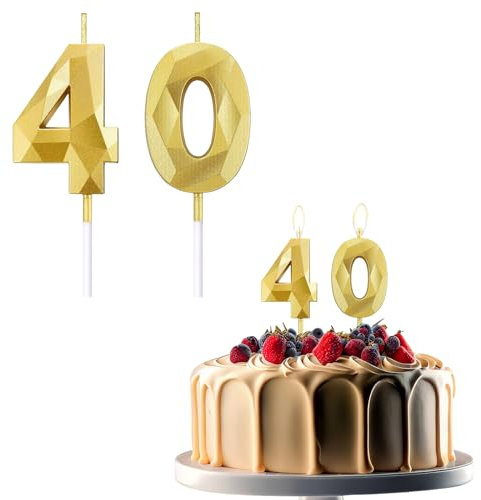 JEKUGOT 40th Birthday Candles for Cakes, Number 40 Candle, Gold Candle, Cake Candles Cake Topper Decorations for Birthday Party, Wedding, and Anniversary Celebration Supplies