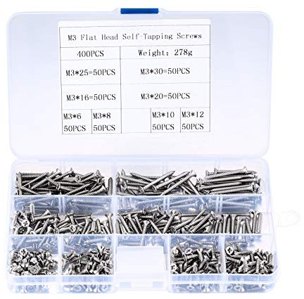 400 Stück M3 Selbstschneidende Schrauben, Holzschrauben, Schraubensortiment, Metallschrauben, Blechschrauben, Linsenkopfschrauben Holz, Edelstahl Schrauben- 8 Größen