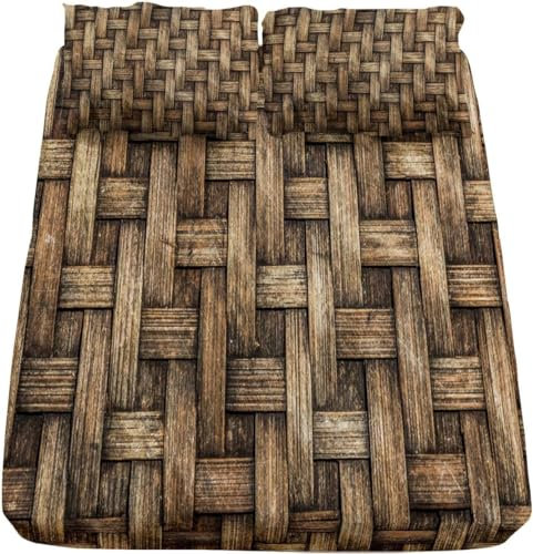 Generic 3D Stroh Spannbettlaken 70x140cm, Braun Weiches Mikrofaser Bettlaken für Kinder, Bettlaken Spannbetttuch 70x140 bis 30 cm Matratzenhöhe mit 2 kissenbezüge b4159
