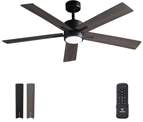 Vagizm Ceiling Fan with Light for Bedroom: 52 inch Silent Ceiling Fans with dimmable Light - Remote Control - Reversible DC Motor - Black - 5 Blades - Suitable for Living Room Indoor VOutdoor