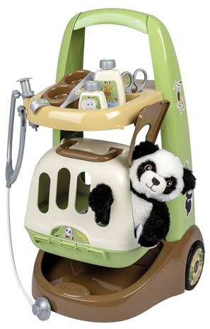 Smoby - Chariot Vétérinaire - 1 Peluche Panda + Mallette - 10 Accessoires - Seringue, Paire de Ciseaux, Flacons et Autres - A Partir de 3 Ans - Fabrication Française