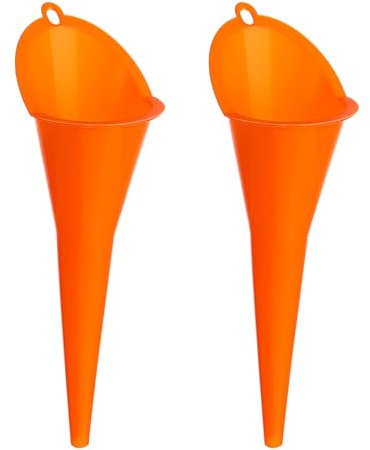 Imbuto per olio multiuso, 2 pezzi, imbuto universale per auto, benzina, imbuto in plastica con collo lungo di oli auto, lubrificanti, oli motore, acqua (arancione)