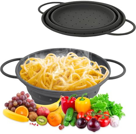 28 cm*21,5 cm X 1,6 cm Scolapasta in Silicone Pieghevole Grigio Scolapasta Pieghevole Silicone Colander Setaccio da Cucina Ideale per Scolare Pasta Broccoli Puoi Anche Sciacquare Insalata Frutta