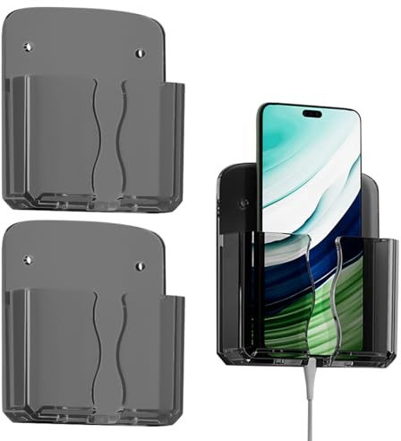 2 Stück Handy Wandhalterung mit Klebstoff,Wandhalterung Handyhalterung Wand,Handy Handyhalter Wand,Halterung Aufbewahrung Organizer,Wandhalterung zum Aufladen,Ladeständerhalter Datenkabelaufnahmeloch