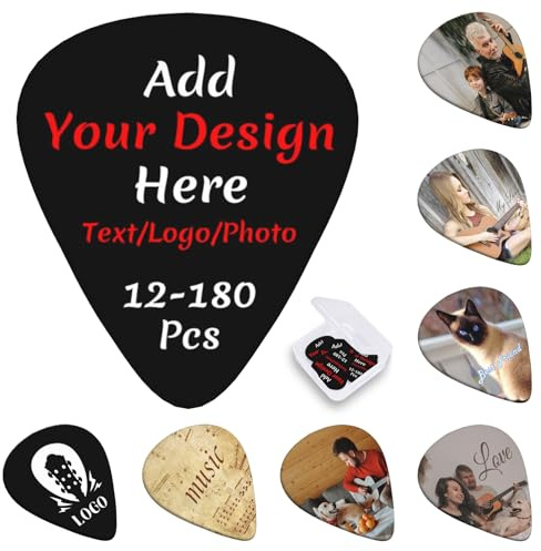 Naispanda Plettri per chitarra con foto personalizzata, Plettri per Chitarra Personalizzati con la Tua Immagine/Logo/Testo, 12-180 Pack (0.46mm/0.71mm/0.96mm)