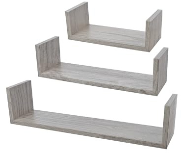 Etrexonline Juego de 3 Estantes Flotantes de Pared - Baldas de MDF con Montaje Oculto, Decorativas y Modernas, para Salón, Cocina, Baño, Dormitorio, Pasillo - Color Roble Gris