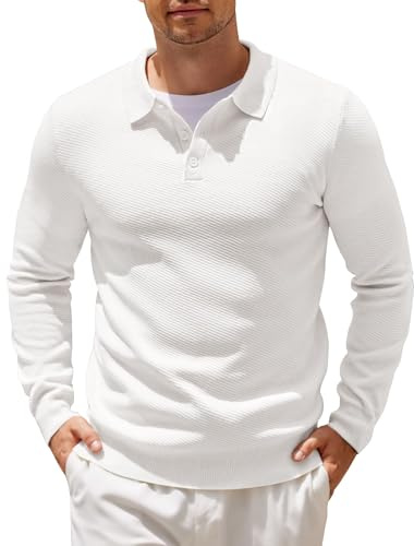 COOFANDY Pull à Col Polo Homme Manche Longue Tricot Coupe Régulière Uni Maille Hiver Polo à Manches Longues
