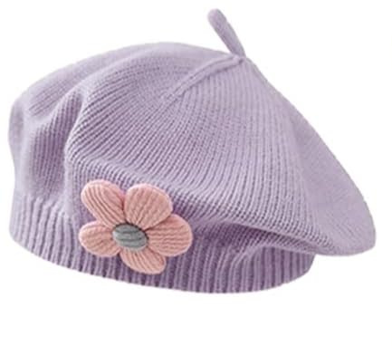 NLAND Bebé Beanie Gorro de Bebé Lindo Boinas de Flores Cálido para Otoño Invierno Unica para bebés recién Nacidos de 0 a 6 Meses,Morado