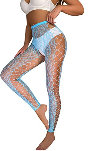 Bas Autofixant Femme Sexy Resille Pute Collant Sans Pied Fantaisie De Contention Danse Ouvert Classique Chaussettes Et Collants Chaud Érotique Halloween Grande Taille Mode Fille Chair,Bleu-A