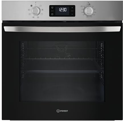 Indesit IO 255H X multifunktionell ugn, inbyggd ugn, elektrisk, ventilerad, 71 l, rostfritt stål, klass A. Turn And Go, Click and Go, infälld med integrerad grill, ångrengöring. 59,5 x 59,5 x 55,1 cm