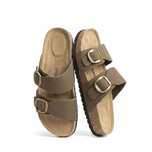DREAM PAIRS Women's Slides Soft Footbed Sandals,Size 6,Brown