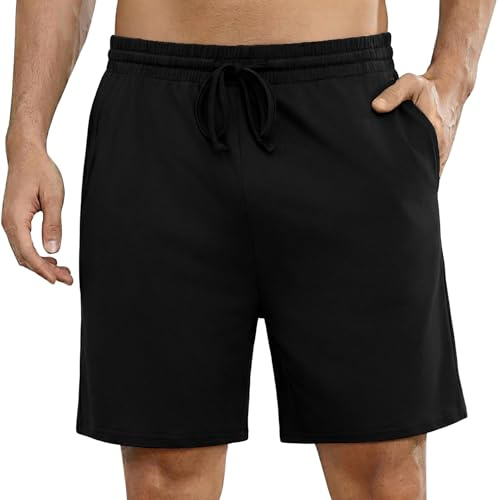 Bresdk Pantalones Cortos Pijama Hombre Algodón de con Cordón Ajustable Dos Bolsillos Delanteros y un Bolsillo Trasero Negro M