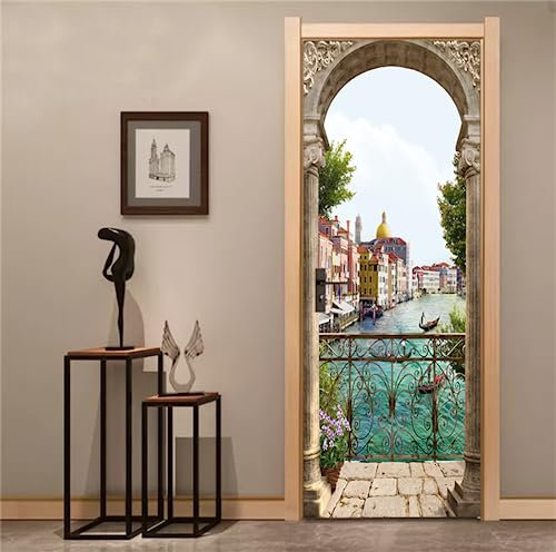 FLFK Adesivi per porte 3D Stacca e attacca 77x200cm(Set di 2 fogli)- Italia Città di fiume Carta da parati autoadesiva per pareti e porte poster per la camera da letto e il soggiorno