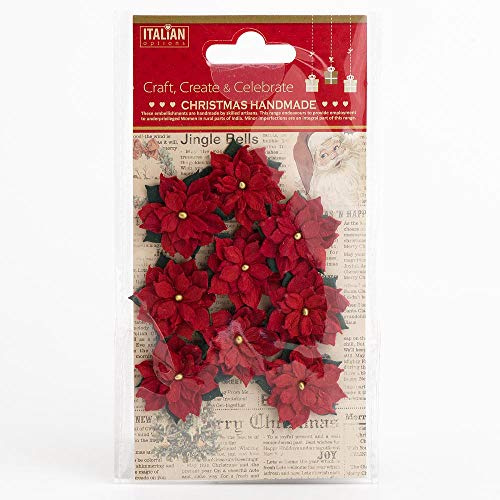 Italian Options 3.5cm Small Red Handmade Poinsettia Christmas Flower Card Making Craft Decorations (Pack of 9)