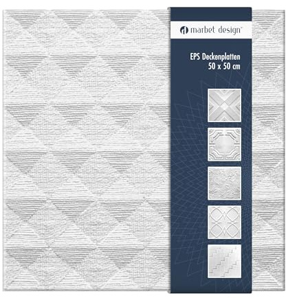 Paneles de techo de poliestireno EPS - Paneles de techo ligeros y robustos de diseño moderno - (10QM paquete económico PYRMONT 50x50cm) Placas de techo de habitación húmeda