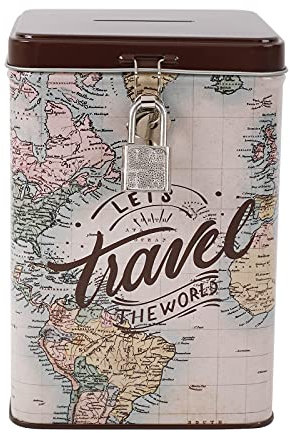 I-TOTAL® - Salvadanaio Divertente con Lucchetto e Chiavi/Portamonete in Metallo con Chiusura (OLD MAP)