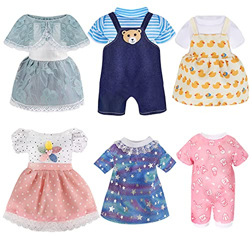 Girl Doll Clothes and Accessories Gift - 8 pcs Alive-Baby Doll Clothes Dress Outfits for 12 Inch Dolls, 6 Complete Sets Clothing of Dresses Cloak Onesies Pajamas …