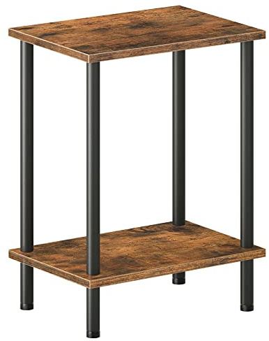 HOOBRO End Table, Small Side Table, Nightstand with 2-Layer Storage Shelves, Sofa Table for Small Spaces, Living Room, Bedroom, Stable Frame, Easy Assembly, Rustic Brown BF09BZ01