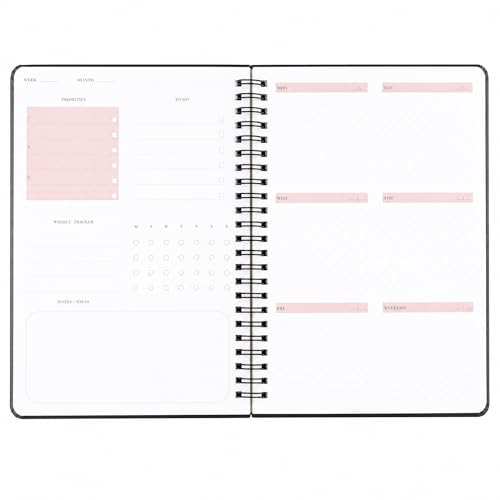 AMO HERMOSO Agenda Settimanale A5 non Datata con Obiettivi e To-do List, Quaderno a Spirale, Copertina rigida Nero 180 pagine Weekly Planner