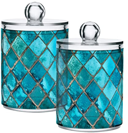 GAIREG 2 Pack Cotton Pads Dispenser Blue Glass Mosaic Pattern Apothecary Jars Bathroom Vanity
