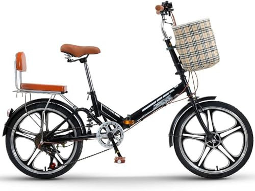 Kcolic Vélo Ville Pliant 20 Pouces, Vélo Pliant Portable Ultra Léger, Vélos Ville Style Rétro, Vélo Trekking Pliable, Vélo Léger pour Les Voyages Déquitation en Plein Air Black,20inch