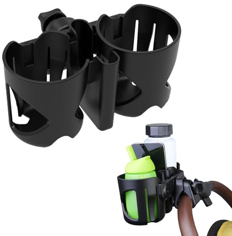 Stroller Cup Holder with Phone Holder, 3-in-1 Bottle Holder, 360 Degrees Rotation Drink Holder for Wheelchair, Stroller, Bike, Walker, Scooter, Bicycle, Uppababy, Nuna, Bugaboo, Doona.
