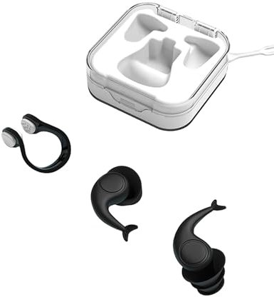 Ohrstöpsel Schwimmen - Nasenklammer & Ohrenstöpsel Schwimmen für Erwachsene Jugendliche (Schwarz)