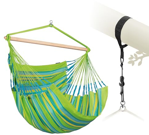 LA SIESTA® Domingo hängmatta stol komfort och fäste träd och stolpe - väderbeständig utomhus hängstol med rem, hängstol för trädgård, balkong, terrass - lime