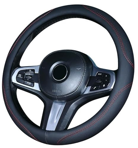 Lenkradbezug Leder, Lenkradschutz in Universal Größe 37-39 cm, Autozubehör Innenraum, Atmungsaktiver, Rutschfester und Geruchsneutraler Autolenkradbezug-(Rote Linie), Black