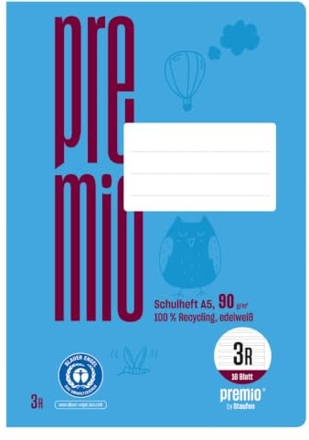 Staufen premio Skolhäfte – häfte med 16 ark, 10 stycken, DIN A5, linjerat 3R (14 dubbla linjer med kant), 90 g/m² återvunnet papper