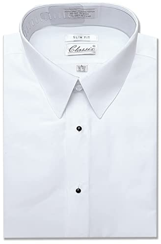 OmegaTux Men's Slim Microfiber Tuxedo Dress Shirt Laydown Collar (WHITE-15.5/33)