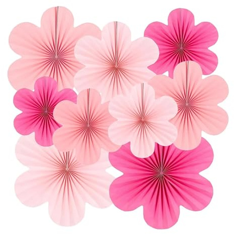 WENH Rosa pappersfläktblommor Set Festdekorationer Pappersfläktar, blommiga pompoms och girlanger for bröllop, födelsedagar