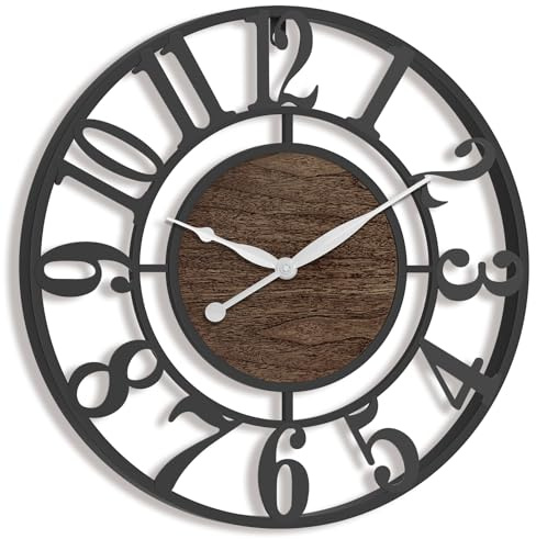 Pytha Sight 30 Inch Extra Giant Large Wall Clock, Big Metal Modern Decorative Black Walnut Arabic Numerals Silent Oversized Wall Clocks for Living Room,Kitchen Bedroom,Office,Fireplace
