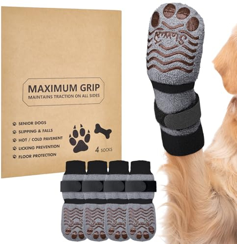 SlowTon Calcetines para Perros con Agarre Doble Cara - Juego de 4 Calcetines Antideslizantes para Perros, Protectores de Patas para Pavimento Caliente o Frío y Suelos Duros, Ideales para Perros