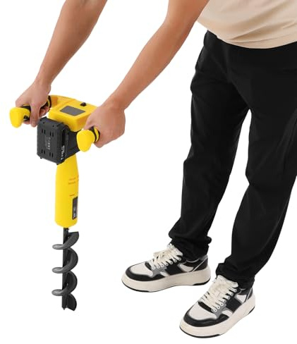 SuhoFutus Trivella a batteria da 350 W, senza fili, coppia di 550 giri/min, trivella da 30 x 8 cm, per foratura efficiente di fori, piante e erbacce, con attacco per trapano, batteria e caricatore